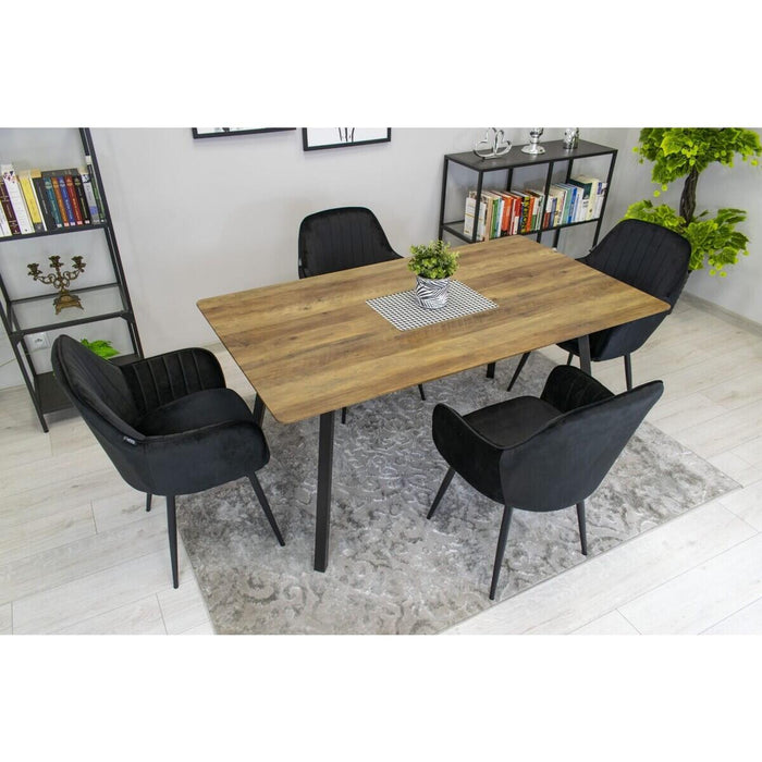 Scaun stil fotoliu bucatarie/living, Artool, Lugo, catifea neagra, picioare metal negru, 57.5x56.5x86.5 cm