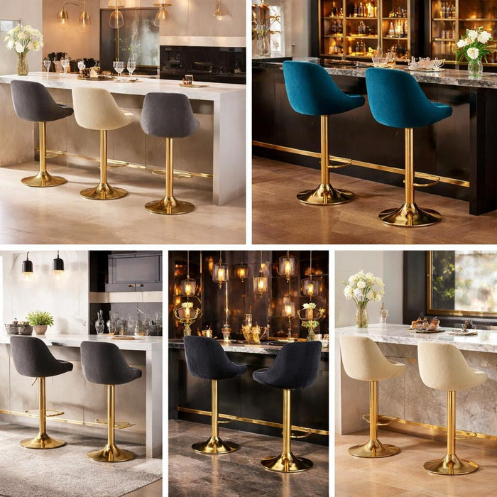 Scaun de bucatarie/bar, Artool, Kast, rotativ, catifea neagra, picior metal auriu, 45.5x49x85-105 cm