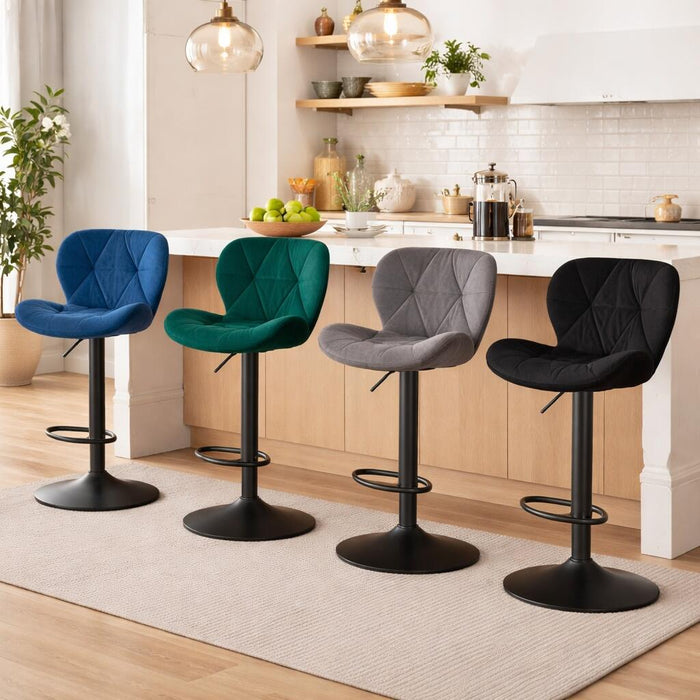 Scaun de bucatarie/bar, Artool, West, rotativ, catifea gri, picior metal negru, 46x48.5x90-111 cm