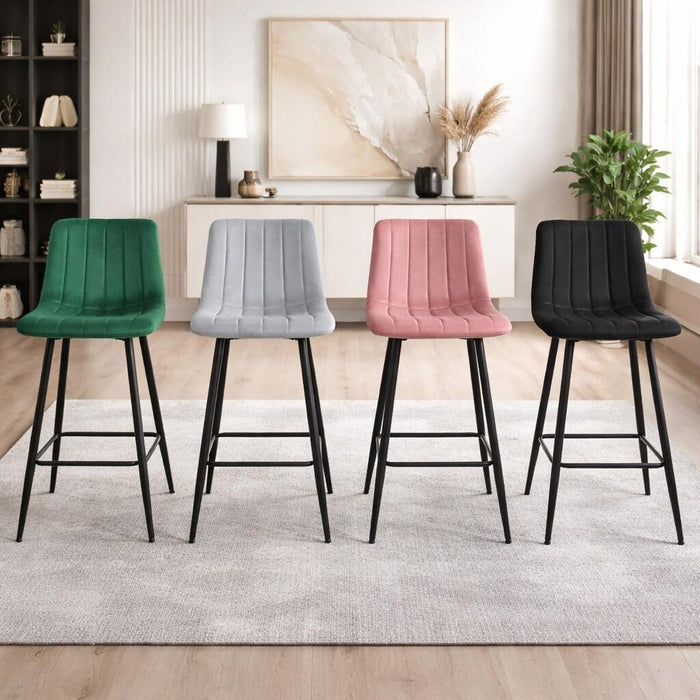 Scaun de bucatarie/bar, Artool, Pozza, catifea argintie, picioare metal negru, 43x35x104 cm