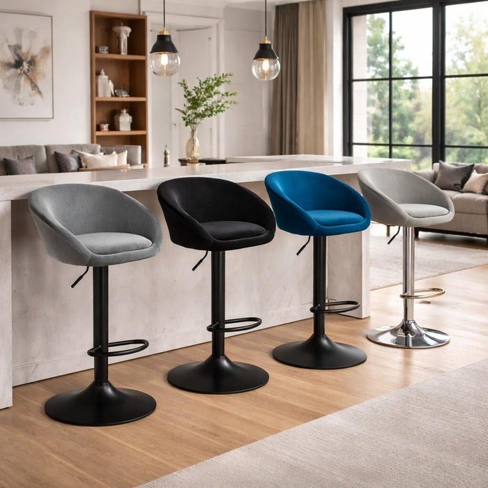 Scaun de bucatarie/bar, Artool, East, rotativ, catifea bleumarin, picior metal negru, 53x46x81-103 cm