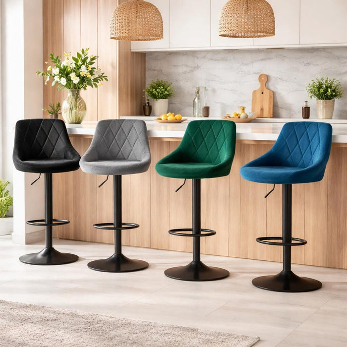 Scaun de bucatarie/bar, Artool, Kast, rotativ, catifea bleumarin, picior metal negru, 45.5x49x85-105 cm