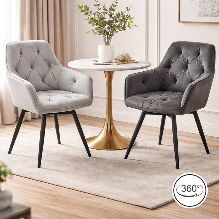 Scaun stil fotoliu bucatarie/living, Artool, York, rotativ, catifea gri inchis, picioare metal negru, 56x61x84 cm
