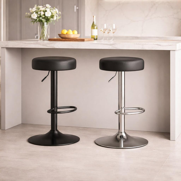 Scaun de bucatarie/bar, Artool, Rojst, rotativ, piele ecologica neagra, picior metal negru, 38x38x62-83 cm
