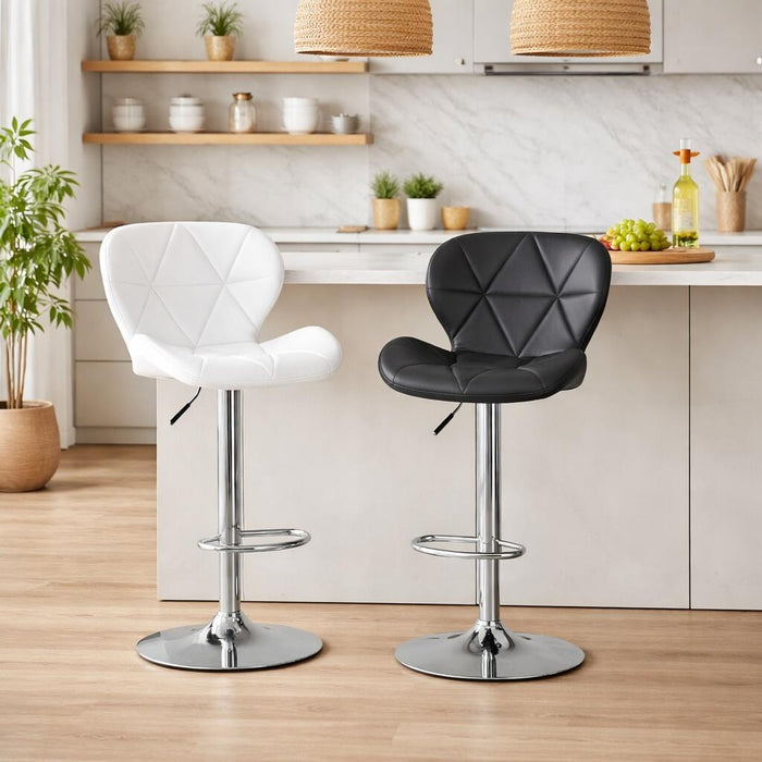 Scaun de bucatarie/bar, Artool, West, rotativ, piele ecologica alba, picior metal argintiu, 46x48.5x90-111 cm