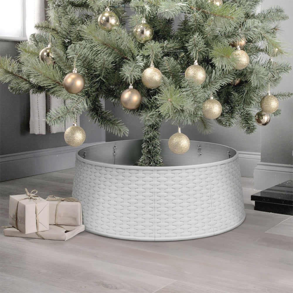 Mască pentru suportul bradului de Craciun - alb, plastic - 65 x 23 cm