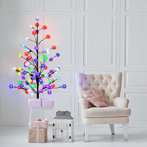 Copac decorativ cu globuri bumbac și LED-uri, 88 x LED color