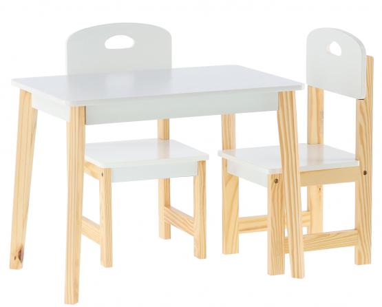 Masuta copii cu doua scaunele, alba, 60x40x46 cm