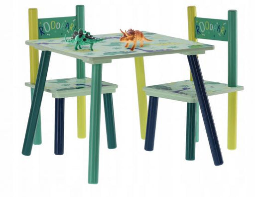 Masuta copii, cu doua scaunele, model dinozauri, verde, 50x50x42 cm