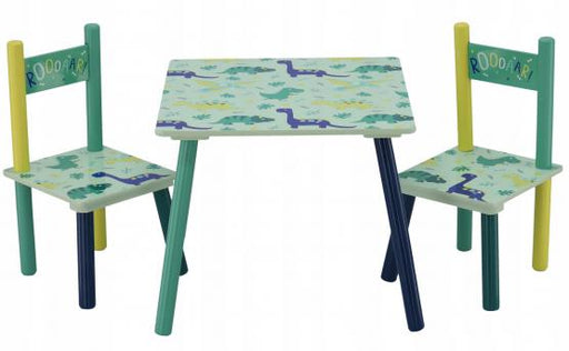 Masuta copii, cu doua scaunele, model dinozauri, verde, 50x50x42 cm