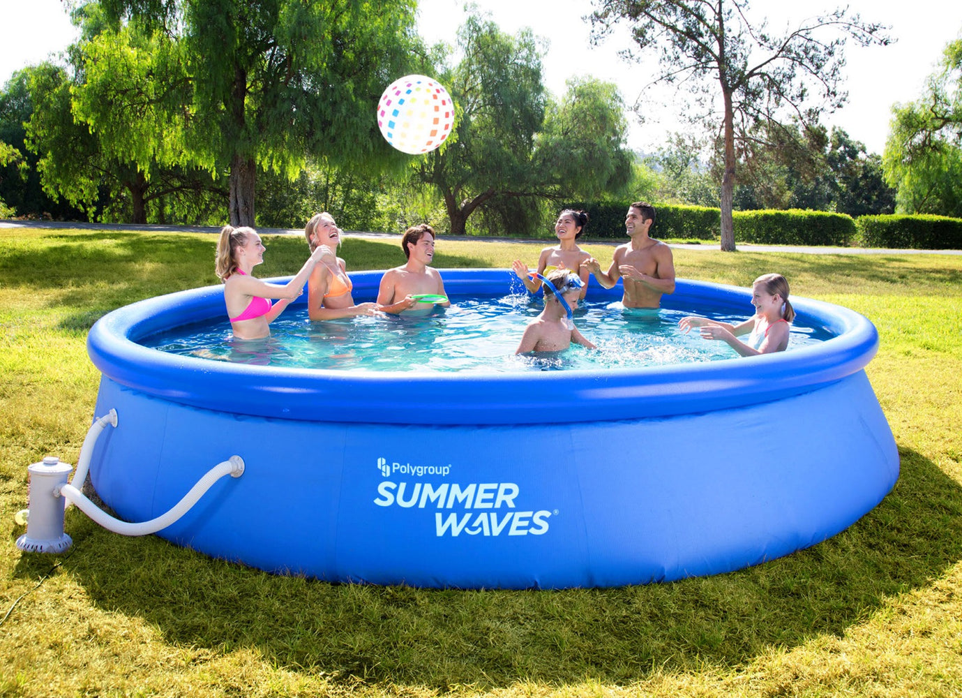 Piscină Instant "Family Summer Waves", cu inel gonflabil; Dimensiuni 366 x 76cm (Pompă filtrare inclusă) - aicuce.ro